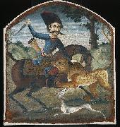 unknow artist Hunter on Horseback Attacked by a Lion Germany oil painting artist